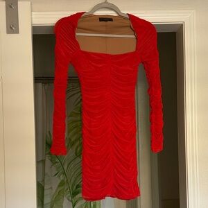 Chic Red Ruched Mini Dress